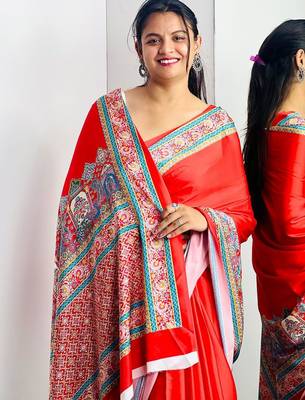 Red ethnic motifs satin saree 2