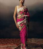 Multicolor floral satin designer saree