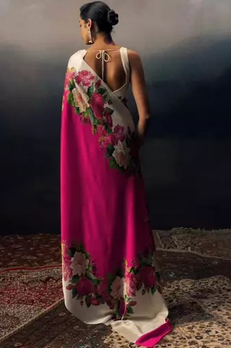 Multicolor floral satin designer saree
