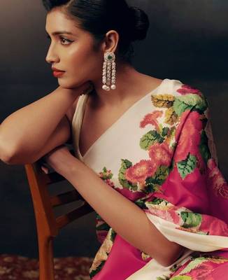 Multicolor floral satin designer saree 3