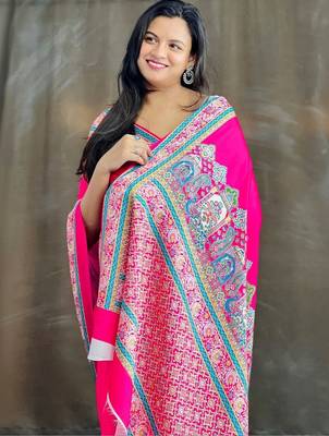 Pink ethnic motifs satin saree 1
