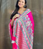 Pink ethnic motifs satin saree