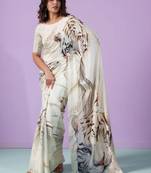 Off white satin designer saree