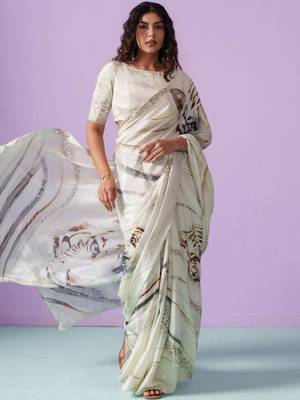 Off white satin designer saree 2