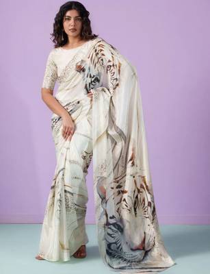 Off white satin designer saree 3