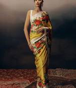 Yellow floral satin saree