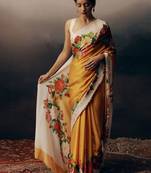 Yellow floral satin designer saree