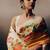 Yellow floral satin designer saree