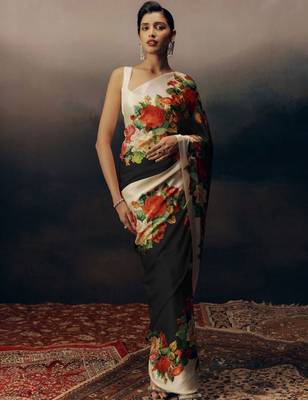 Multicolor floral satin designer saree 1