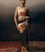 Multicolor floral satin designer saree