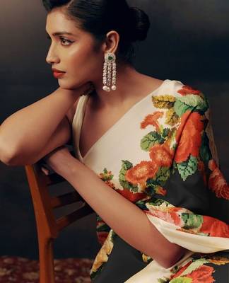 Multicolor floral satin designer saree 2
