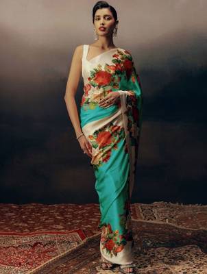Multicolor floral satin saree 1
