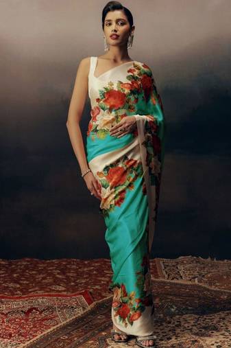 Multicolor floral satin saree