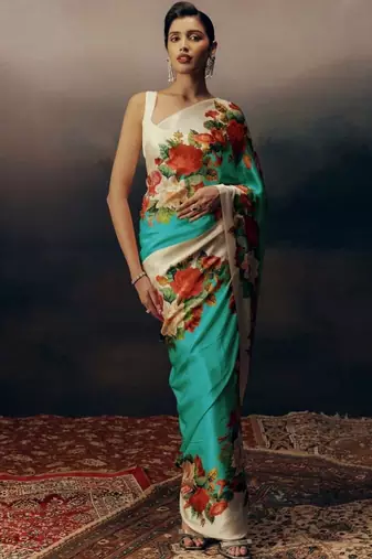 Multicolor floral satin saree
