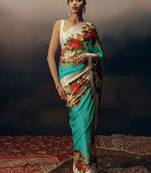 Multicolor floral satin saree