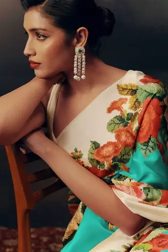 Multicolor floral satin saree