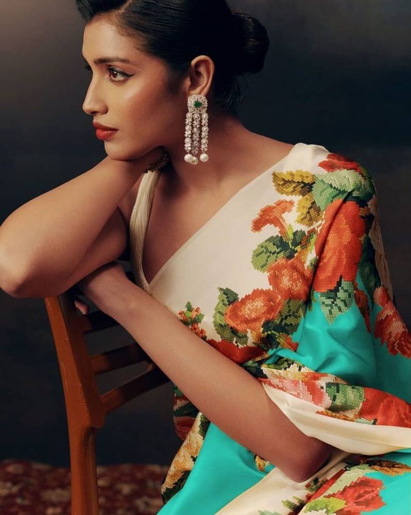 Multicolor floral satin saree