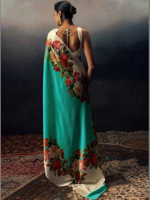 Multicolor floral satin saree 3