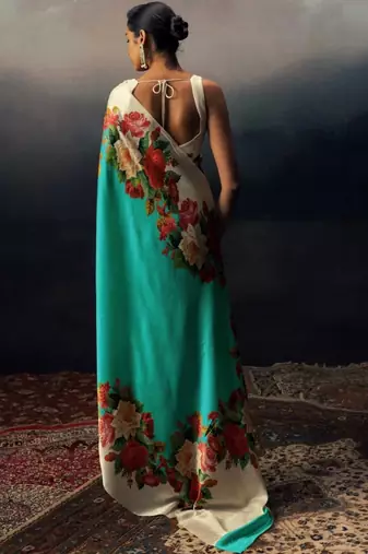 Multicolor floral satin saree