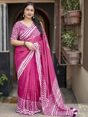 Pink batik designer chanderi saree 1