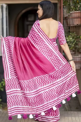 Pink batik designer chanderi saree
