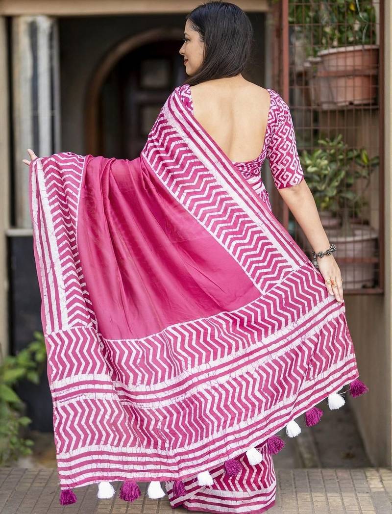 Pink batik designer chanderi saree