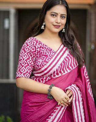 Pink batik designer chanderi saree 3