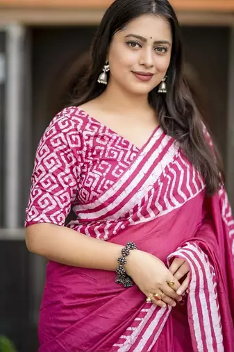 Pink batik designer chanderi saree