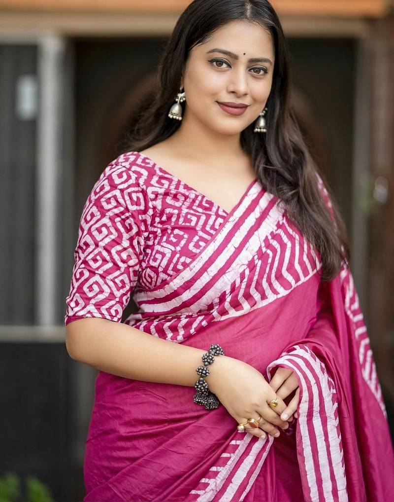 Pink batik designer chanderi saree