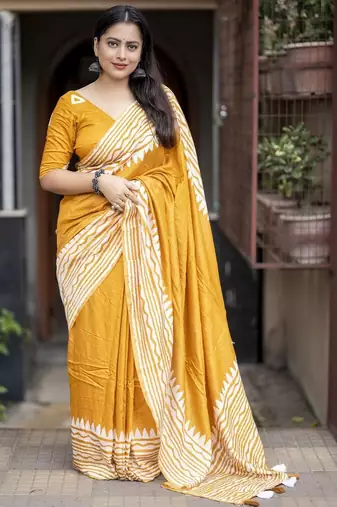 Yellow batik chanderi saree