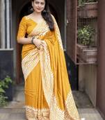 Yellow batik chanderi saree