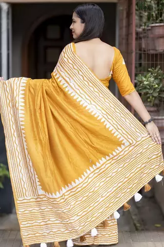 Yellow batik chanderi saree