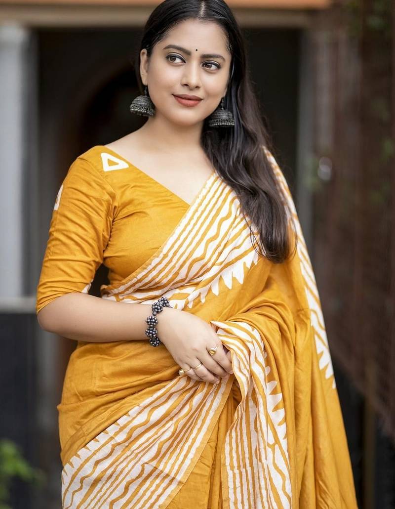 Yellow batik chanderi saree