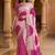 Pink bandhani embroidered silk blend heavy work saree