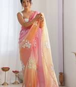 Pink floral embroidered saree with blouse