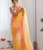 Yellow floral embroidered saree with unstitched blouse piece
