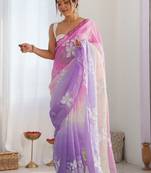 Pink floral embroidered saree with unstitched blouse piece