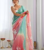 Peach floral embroidered silk blend saree