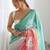 Peach floral embroidered silk blend saree