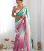 White floral embroidered saree with unstitched blouse piece