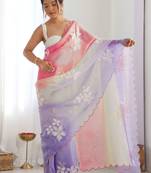 Multicolor floral embroidered silk blend saree
