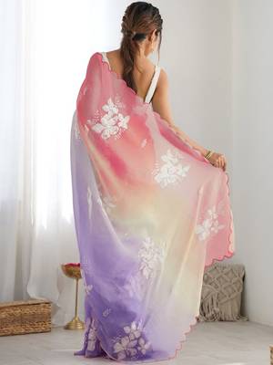 Multicolor floral embroidered silk blend saree 3