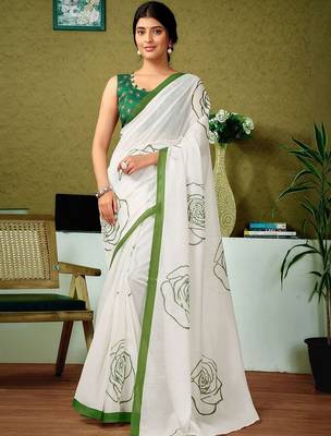 White floral pure cotton saree 1