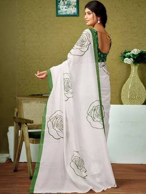 White floral pure cotton saree 3