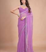 Lavender embellished sequinned pure chiffon saree