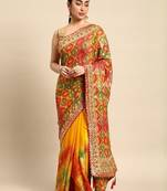 Yellow bandhani gotta patti pure chiffon designer bandhani saree