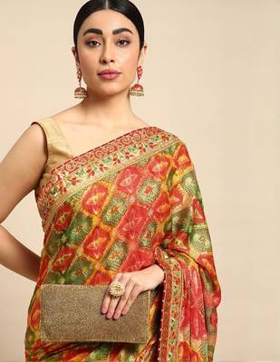 Yellow bandhani gotta patti pure chiffon designer bandhani saree 3