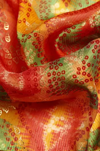 Yellow bandhani gotta patti pure chiffon designer bandhani saree