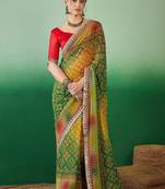 Green bandhani sequinned pure georgette bandhani saree