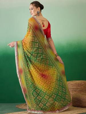 Green bandhani sequinned pure georgette bandhani saree 3